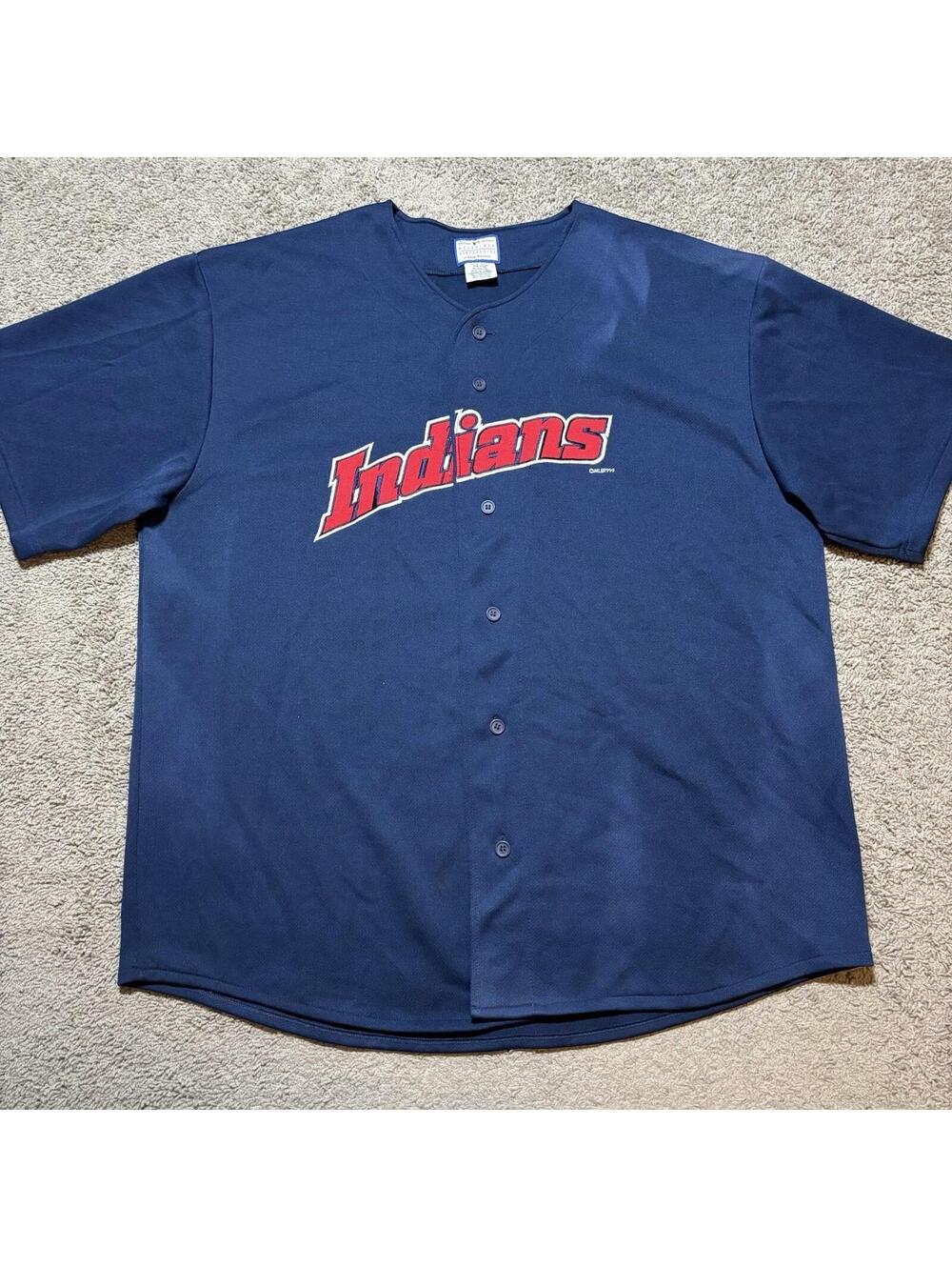 Vintage Logo Athletic Cleveland Indians MLB Jersey Navy Embroidered Men’s XL